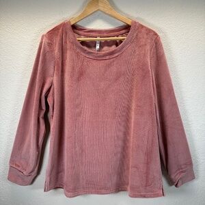 NWT SOMA Ribbed Micro Plush Long Sleeve Pajama Top Clay Rose Pink Size L Soft